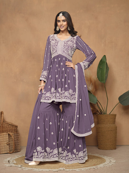 Voilet Faux Georgette Sharara Suit Acy8830 Salwar Kameez